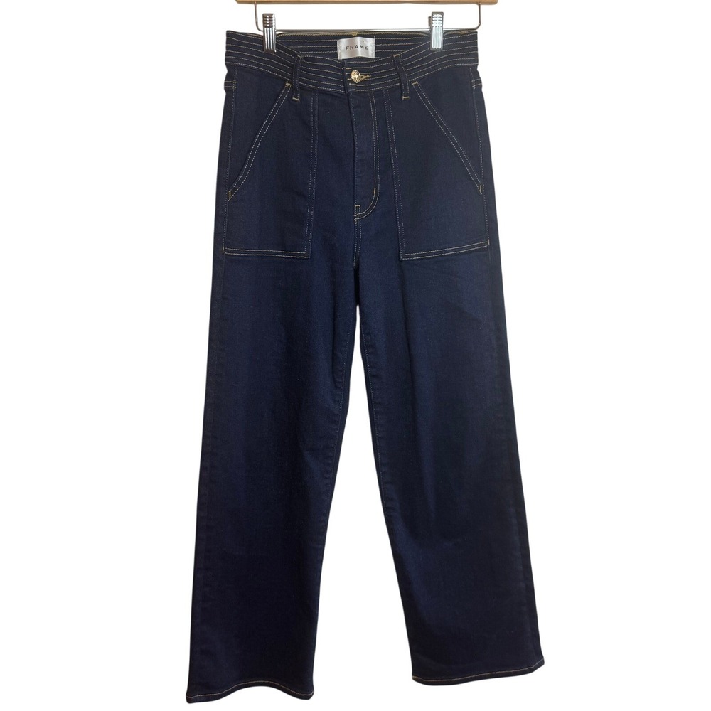 FRAME Stargirl Womens Size 28 High Rise Wide Leg Dark Wash Patch Pocket Jeans
